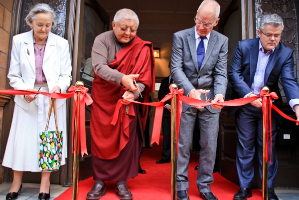 Erica Beaufoy, Jigme Rinpoche, Lama Ole Nydahl and Councillor Paul McGlone, Beaufoy opening 5 April 2014