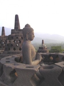 Buddha statue and stupas at Borobudur