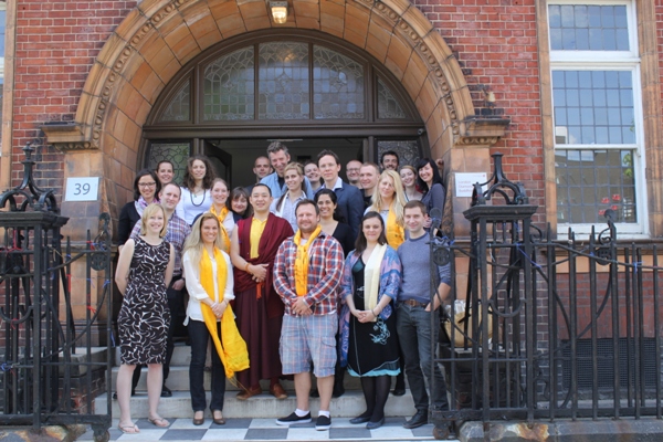Dupsing Rinpoche and friends outside the London Diamond Way Buddhist Centre