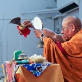 Sherab Gyaltsen Rinpoche performing the purification ritual preceding the initiation of Loving Eyes, 28 July 2013