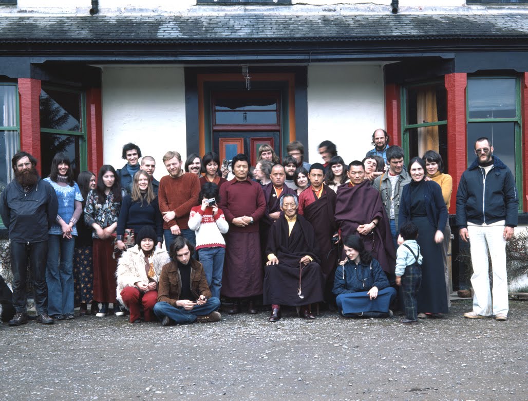 Kalu Rinpoche and students in Samye Ling 1975 (photo: Peter Mannox)