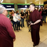 Jigme Rinpoche and friends greeting H.H. Karmapa in Euston station, London 13 July 2012