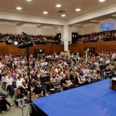 Lama Ole Nydahl teaching to a packed Friends Meeting House, 14 July 2012