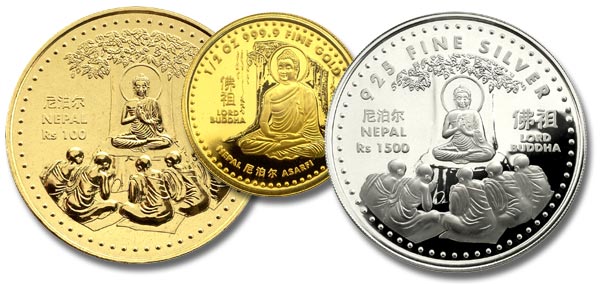 Nepali coins featuring the Buddha