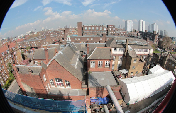 Fish-eye view of the Beaufoy, including the course marquee, from the Bellway construction site